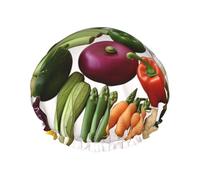 Introduction of various vegetables Shower Cap for Women Reusable Waterproof Shower Bonnet Washable Elastic Band Bath Hair Hat Double Layered Bath Cap Extra Large for Long Hair