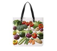 Introduction of Various Vegetables Tote Bag for Women, Extra Large PU Leather Handbag, Soft Shoulder Bag for Work & Beach