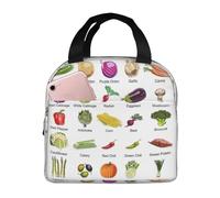 Introduction of various vegetables with portable vegetable print, reusable lunch bag for men or women, perfect for office, picnic, travel