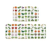 Introduction Of Various Vegetablesprint 2 Pieces Kitchen Rug Set, Non-Slip And Washable Kitchen Mat For Hallway, Dining Room, And Entryway