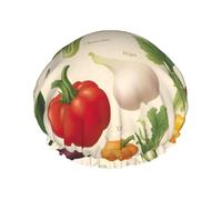 Introduction of Vegetables Printed Large Shower Cap, Double Layer Hair Protector For Facial Care, Reusable Hair Wrap