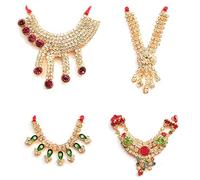 Introductory Sale !!! NandAnand Laddu Gopal 4 Piece Shringar Accessories Set - Includes 4 Designer Stone Studed Necklace/Haar (Size: 3,4 and 5, Pack of 4)