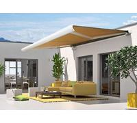INTROLL Int500 - Full Cassette Retractable Garden Patio Canopy Manual + Electric + Led White Frame - Cream Desert Fabric - 2.5M X 2M