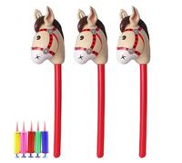 Introti 3Pcs Horse Head Stick Balloon with Pump Inflatable Horse Racing Decorations Blow Up Pony Stick for Decorating Birthday Pony Parties Carnival Xmas