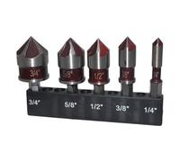 Introti 5pcs/Set Tapered Drill Bits 82 Degree M35 Cobalt Countersink 1/4in-3/4in Size 5 Flutes Design for Stainless Steel Metal & Wood
