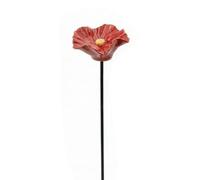 Introti Ceramic Flower Design Bee Watering Station with Ground Stakes Mini Pollinator Water Feeder Easy To Install Bird Baths for Lawn Yard Patio Outdoor Decor (Red)
