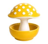 Introti Ceramic Mushroom Bird Feeder Spill Proof Mushroom Shaped Feeder Bowl No Mess Ceramic Pet Feeding Dish for Parakeet/Budgie/Cockatiel/Lovebird (Yellow)