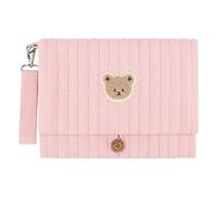 Introti Cute Bear Embroidery Mini Travel Diaper Bag Organizer, Waterproof Diaper Pouch with Stroller Attachment & Wipes Pocket, Multiple Pockets Baby Storage Bag for Mom Travel Daily Use