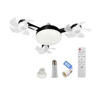 Introti E27 Dimmable LED Socket Drone Fan Light with RC & Extension Rod Light Bulb Fans 3-Speed Screw in Ceiling Fan Lamp for Bedroom Kitchen Working Space