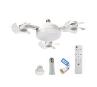 Introti E27 Dimmable LED Socket Drone Fan Light with RC & Extension Rod Screw in Ceiling Fan Lamp 3-Speed Silent Electric Cool Blower for Bedroom Kitchen Working Space
