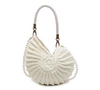 Introti Handwoven Seashell Bag - Stylish Boho Clutch with Pearl Strap, Leather Handle & Premium Hardware - Women’s Beach Shoulder Bag & Summer Crossbody Bag