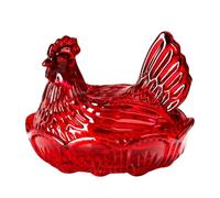Introti Hen on Nest Glass Candy Dish with Lid Crystal Cookie Jar & Snack Dish (Red)