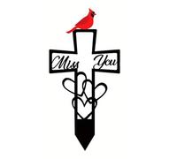 Introti Metal Remembrance Garden Stake with Cross Grave Decorations Ground Stake Heart Accent for Cemetery Garden Memorial Tribute