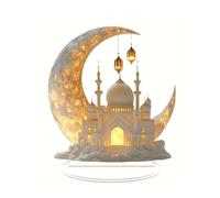 Introti Mosque Moon Lantern Ramadan Eid Mubarak Ornaments Multi-Purpose Moon Light Tabletop Decorations 2D Flat Crescent Castle Table Sign for Ramadan Mubarak Eid Decorations