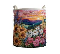 Introti Quilted Laundry Basket with Handle Boho Fabric Floral Storage Hamper Lightweight Clothes Storage Bucket for Nursery Bedroom Laundrys Room