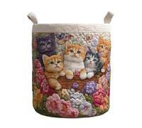 Introti Quilted Laundry Basket with Handle Boho Fabric Floral Storage Hamper Lightweight Clothes Storage Bucket for Nursery Bedroom Laundrys Room