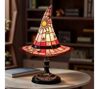 Introti Witch Hat Lamps, Handcrafted Stained Glass Resin Wizard Hat Light Gothic Table Lamp for Halloween Decor, Unique Nightstand Night Light for Halloween, Haunted Mansion, Bedroom