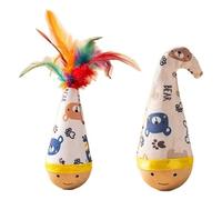 Introti Wooden Interactive Cat Toy Reusable Portable Cartoon Pattern Cat Tumbler Wobbler Self-Entertaining Pet Toys Satisfying Hunting And Recreational Needs