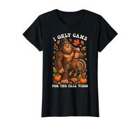 Introvert Bigfoot Thanksgiving I Came for The Fall Vibes Value Graphic T-Shirt, Women, Black, L