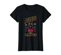Introvert Black Cat Access is Limited Humor Value Graphic T-Shirt, Women, Black, S