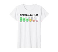 Introvert Cute My Social Battery Value Graphic T-Shirt, Women, White, XL