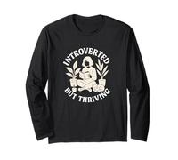 Introverted But Thriving Reading Book Lover Cat Plant Design Long Sleeve T-Shirt