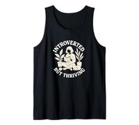 Introverted But Thriving Reading Book Lover Cat Plant Design Tank Top