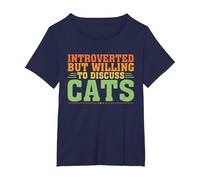 Introverted But Willing to Discuss Cats for Introverts T-Shirt, Women's Plus, Navy Blue, 6X