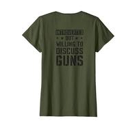 Introverted But Willing to Discuss Guns - Camo Gun - ON Back T-Shirt, Women, Olive Green, Medium