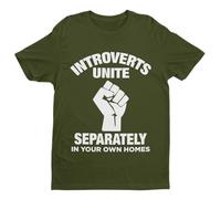 Introverts Unite Separately in Your Home Homes - Funny Graphic Men's T-Shirt - Casual Printed Tee - Great Gift for Dad, Husband or Brother - Green - L