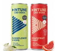 INTUNE CBD Drink Variety Pack | 2 Sparkling Fruit Flavours | Natural, Vegan, Low Calorie Drink | CBD Infused Soft Drinks | CBD can | Elderflower Hops & Grapefruit & Mint | 12x250ml Cans