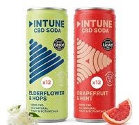 INTUNE CBD Drink Variety Pack | Grapefruit and Mint | Elderlflower Hops | Natural, Vegan, Low Calorie Drink | CBD Infused Soft Drinks | CBD can | 24 x 250ml Cans