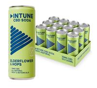 INTUNE Elderflower Sparkling CBD Drink, 100% Natural, Vegan, Multipack of 12 x 250ml Cans