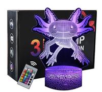 INTUPGD 3D Axolotl Night Light for Kids, Bedside Lamp with Remote Control USB Remote Control 16 Color Changing Desk Lamps Birthday Gifts for Girls Boys Bedroom Decoration