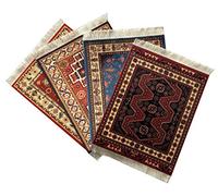 Inusitus 4-Pack Oriental Rug Mouse Pads - Mini Carpet Style Mousepads with Fringe, Non-Slip Rubber Base, Aesthetic Desk Accessories for Office & Home