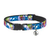 Invader Zim Breakaway Cat Collar With Bell, Plastic Clip, Easy Adjustable, Invader Zim and GIR Poses and Planets Blue White, 8.5 to 12 Inches 0.5 Inch Wide