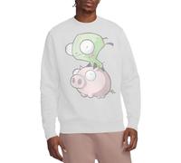 Invader Zim Gir And Pig Crew Sweatshirt, White, Medium