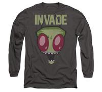 Invader Zim Invade Unisex Long Sleeve T Shirt, Charcoal, X-Large