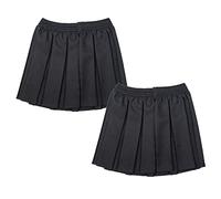 Invading Black Pleated School Skirt - Twin Pack Elasticated Waist School Uniform Box Pleat Skirts for Girls Summer Formal Dress School Wear Full Elastic Skirt- Black, 17-18 Years