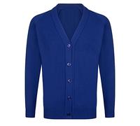 Invading Girls Knitted Cardigan for School Uniform - Long Sleeve Sweat Knitted Cardigan Deep Neck Cotton Rich Cardigans Royal Blue