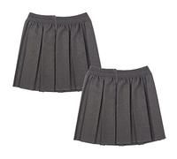 Invading Grey Pleated School Skirt - Twin Pack Elasticated Waist School Uniform Box Pleat Skirts for Girls Summer Formal Dress School Wear Full Elastic Skirt- Grey, 17-18 Years