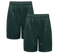 Invading Pack of 2 Unisex Kids Gym Sports Games Football Shorts School Boys Girls Running Active Fitness Wear Shadow Stripe PE Shorts Unifrom Bottle Green