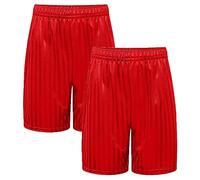 Invading Pack of 2 Unisex Kids Gym Sports Games Football Shorts School Boys Girls Running Active Fitness Wear Shadow Stripe PE Shorts Unifrom Red