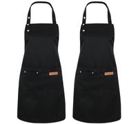 Invalidism 2 Pack Kitchen Apron for Women,Unisex Adjustable Cooking Aprons with Pockets,Canvas Waterproof Apron Chef Bakers Aprons for Home Kitchen Restaurant Coffee House(Bib)