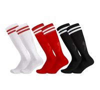 Invalidism 3 Pairs Kids Football Socks, Childrens Football Socks Kids Breathable Soccer Sock Long Football Socks for Sporting Running Training Socks for Children Aged 5-12(White+Black+Red)