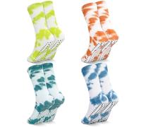 Invalidism 4 Pcs Pilates Grip Socks Tie Dye Non Slip Yoga Socks for Women with Grips Cotton Athletic Sock Ladies Grippy Sock for Home Gym Workout Sports Fitness Dance (Light