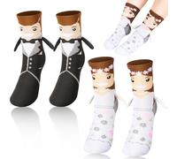 Invalidism Magnetic Wedding Socks - 2 Pairs Couple Socks, Novelty Holding Hands Magnet Socks, Special Wedding Presents