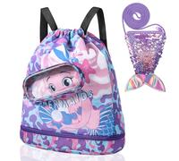 Invalidism Swimming Bags for Kids, Mermaids Drawstring Backpack with Sequin Crossbody Bag, Waterproof Sports Gym Beach Bags for Swimming Pool Beach Travel School with Zipped Pocket