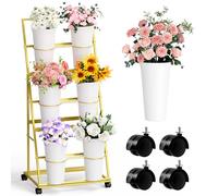 Invech Flower Display Stand with 6 Buckets, 3 Tier Gold Flower Cart Display Stand for Indoor Outdoor Garden, Wedding, Florist