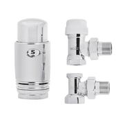 Invena Angled Chrome Adjustable Thermostatic Radiator Valves Pack 1/2" Bsp 15mm Lockshield
